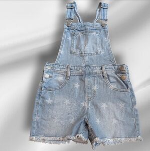 Cat & Jack Girls 8 Denim Star-Patterned Fringe Hem Stretch Overalls